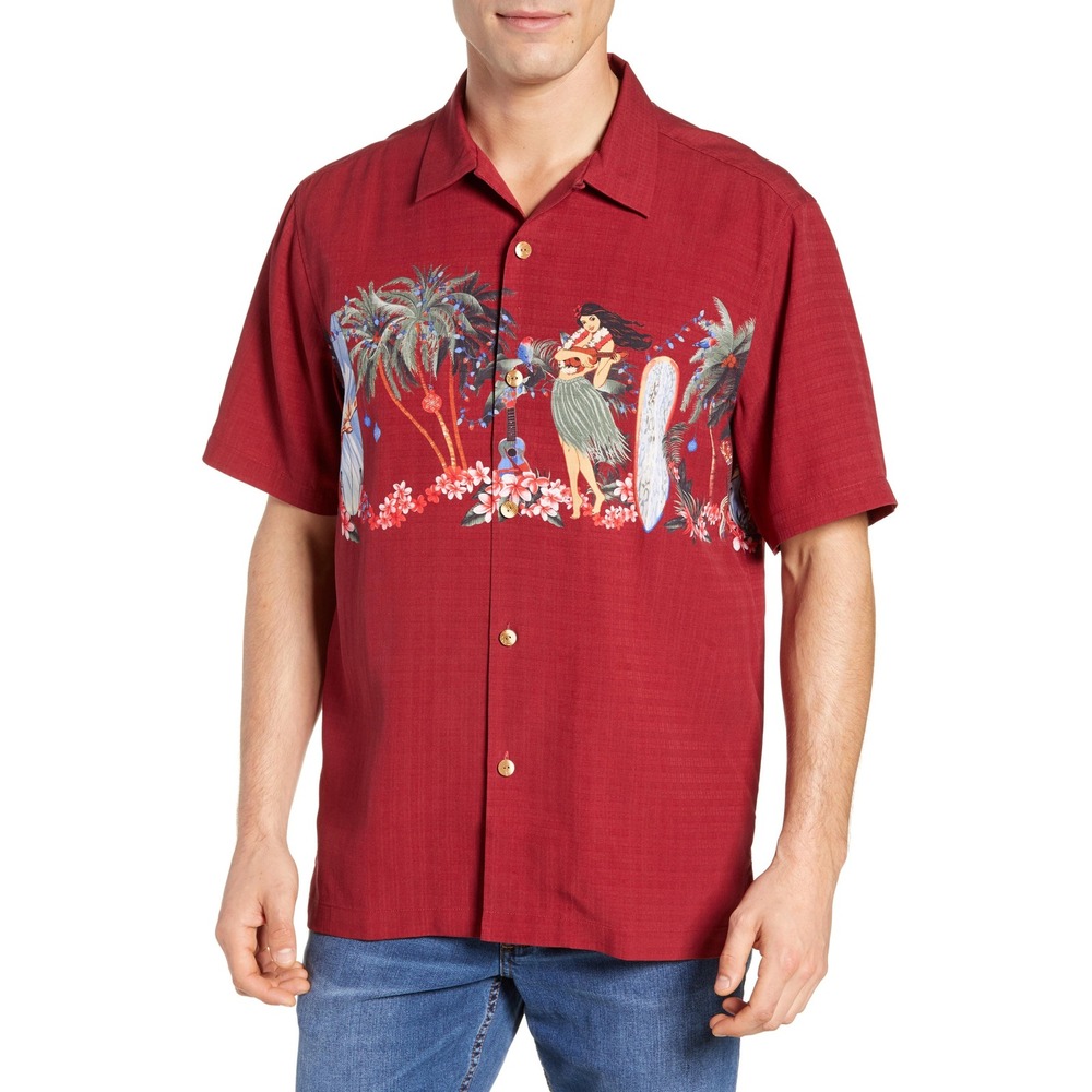 Tommy Bahama Mele Kalikimaka Silk Shirt Mens 3XL Red Hawaiian Christmas Hula